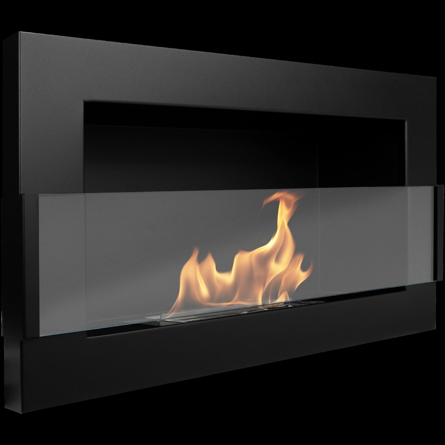 Bio-Ethanol Wandkamin 650x400 Schwarz Matt mit Glas – TÜV, Rauchfrei, Design