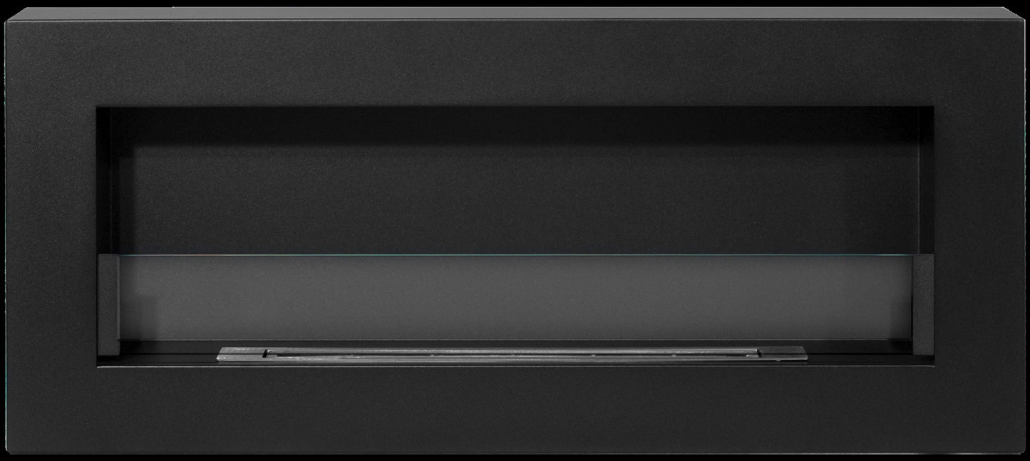 Wandkamin BOX 900x400 – Bio-Ethanol, Schwarz Matt, mit Sicherheitsglas