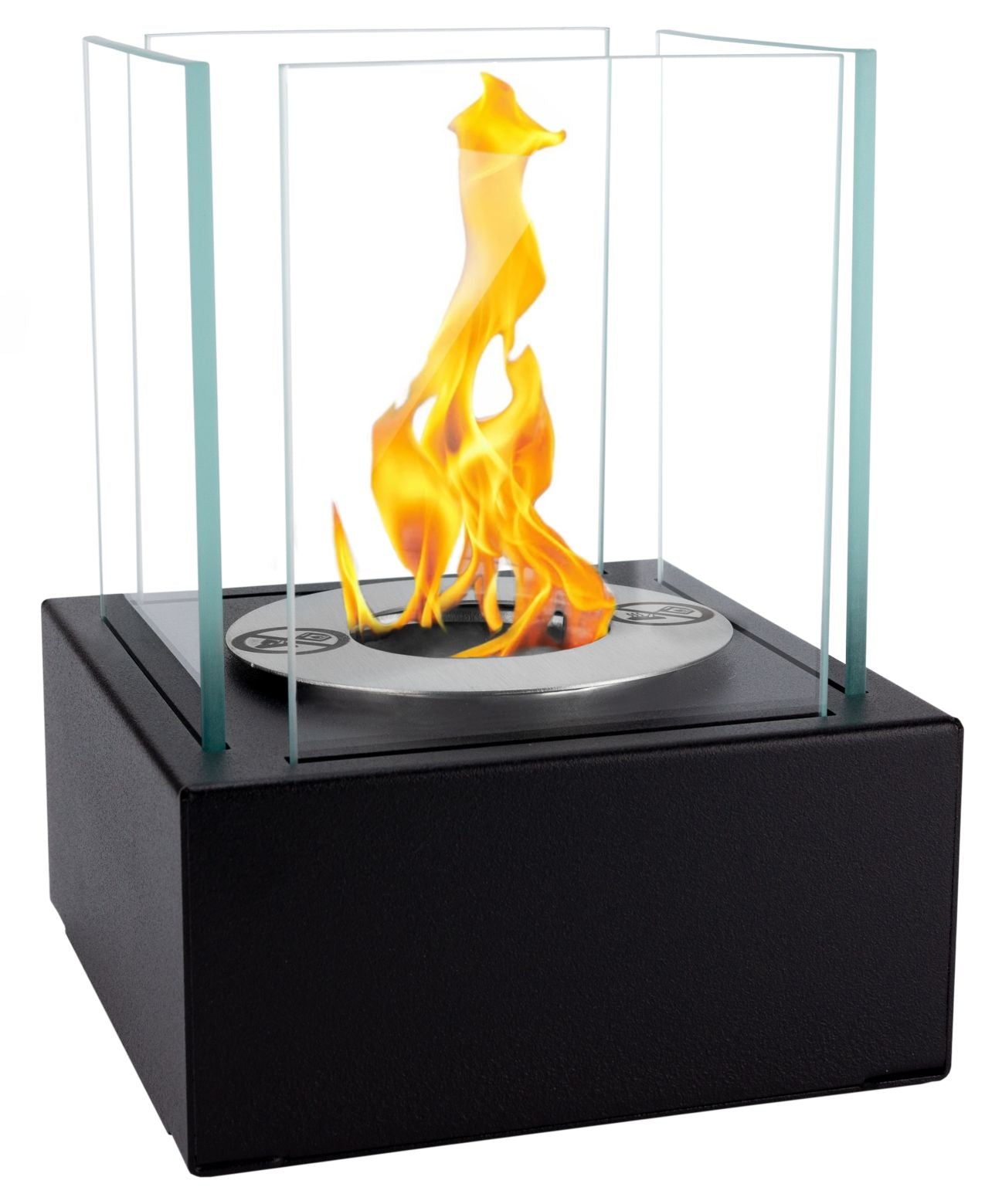 Bioethanol Tischkamin Smart mit Sicherheitsglas – Schwarz, 13x13x17 cm