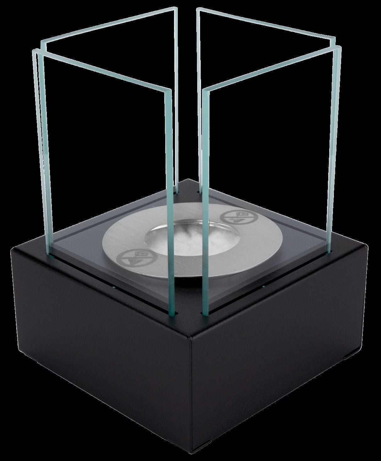 Bioethanol Tischkamin Smart mit Sicherheitsglas – Schwarz, 13x13x17 cm