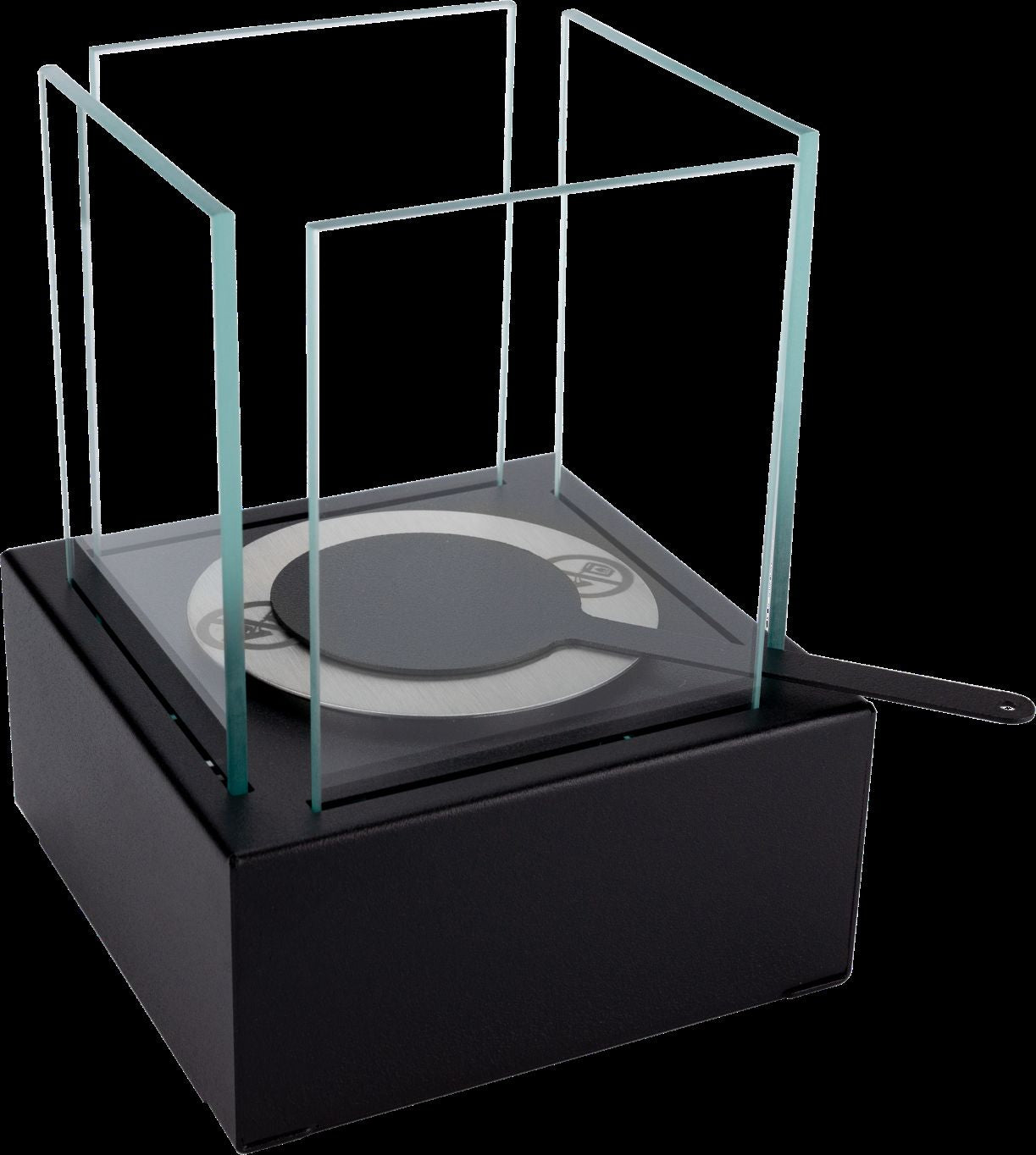 Bioethanol Tischkamin Smart mit Sicherheitsglas – Schwarz, 13x13x17 cm