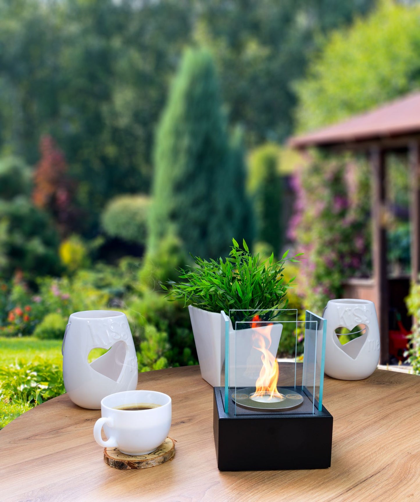 Bioethanol Tischkamin Smart mit Sicherheitsglas – Schwarz, 13x13x17 cm
