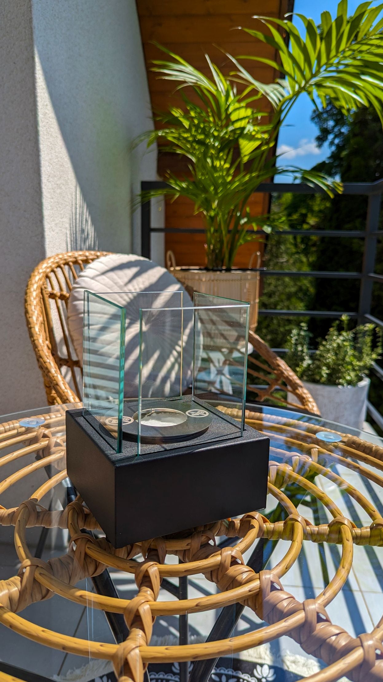 Bioethanol Tischkamin Smart mit Sicherheitsglas – Schwarz, 13x13x17 cm
