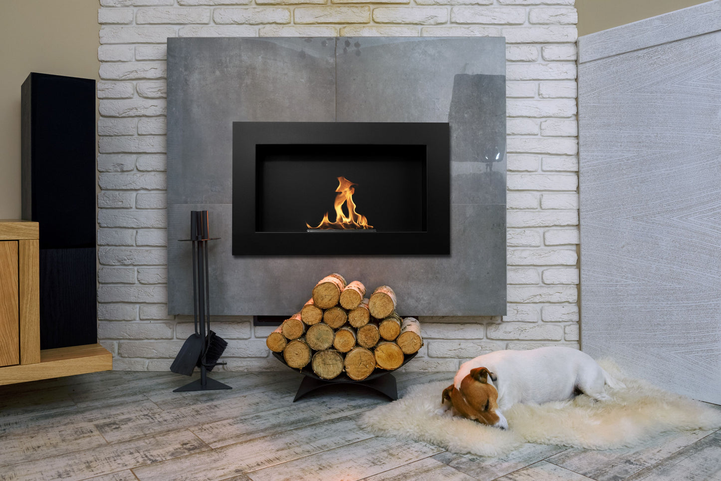 Bio-Ethanol Wandkamin 650x400 Schwarz Matt – TÜV, Design
