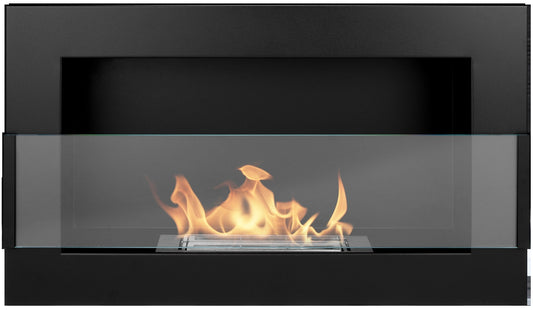 Bio-Ethanol Wandkamin 650x400 Schwarz Matt mit Glas – TÜV, Rauchfrei, Design