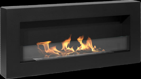 Wandkamin BOX 900x400 – Bio-Ethanol, Schwarz Matt, mit Sicherheitsglas
