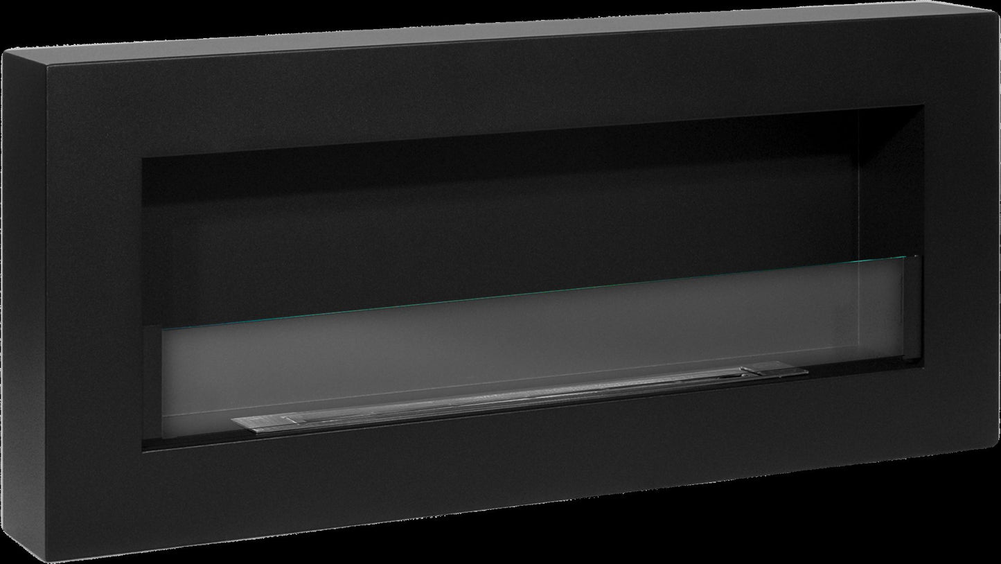 Wandkamin BOX 900x400 – Bio-Ethanol, Schwarz Matt, mit Sicherheitsglas
