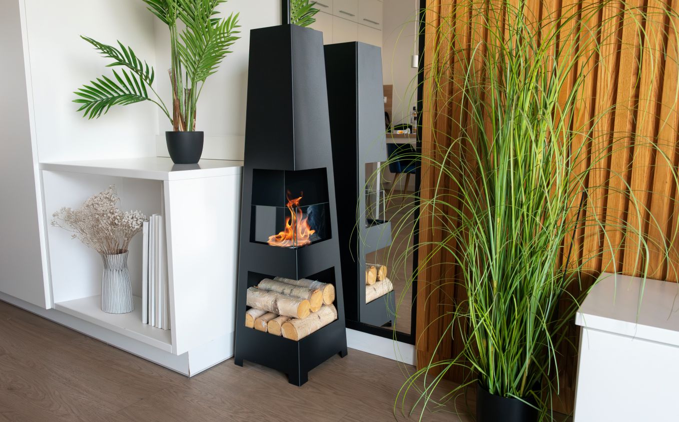 Bioethanol Standkamin Pyramid Garden – Schwarz Matt, für Innen & Außen